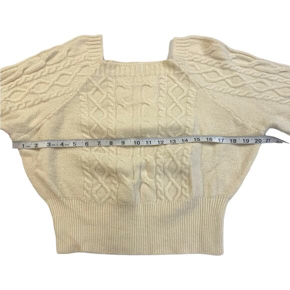 Shein Cable Knit Sweater Cropped Balloon Sleeves Ivory - Picture 4 of 6